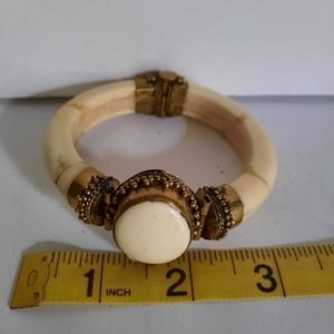 Vintage Bone Cuff With Large White Stone